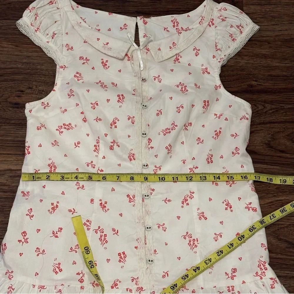Free People Beasley Mini Dress Floral White Red Dress Peter Pan Collar Small